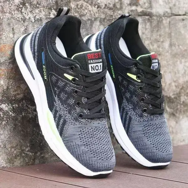 Mens Mesh Running Sneakers | Reflective Hand-Painted Mid-Top Casual Shoes in Black, Grey, White