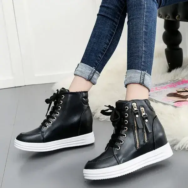 Womens Side Zipper Sneakers | Temperature-Regulating High-Top Casual Shoes in Black, White